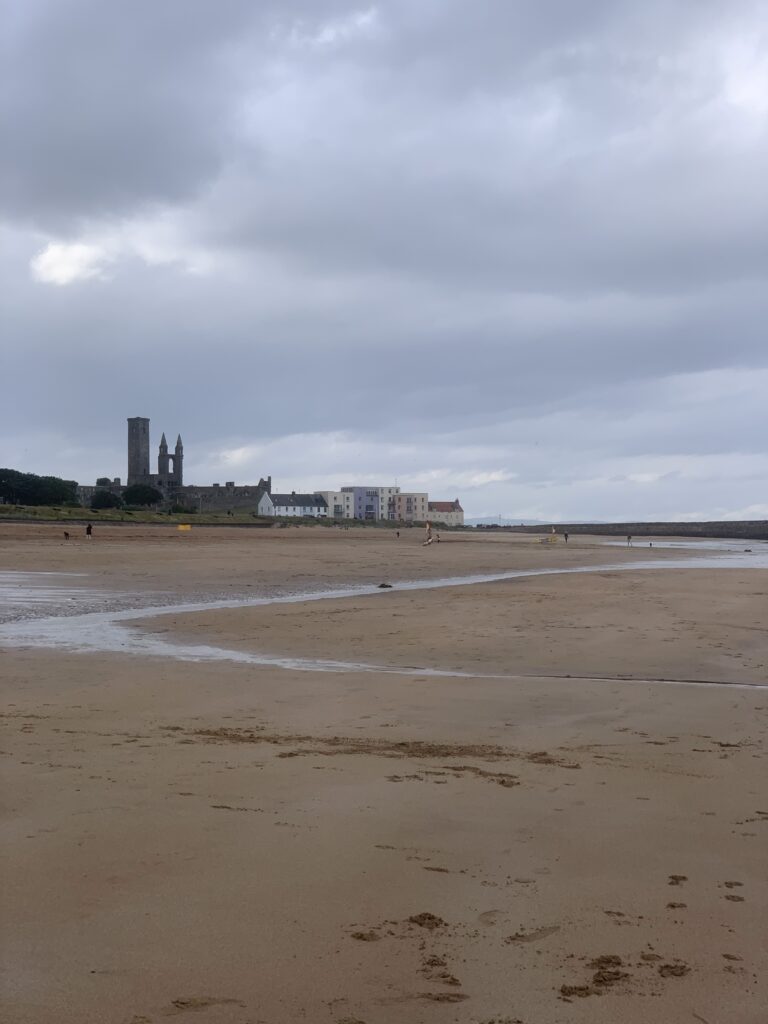 Picture looking across East Sands Beach back towards the old Cathedral