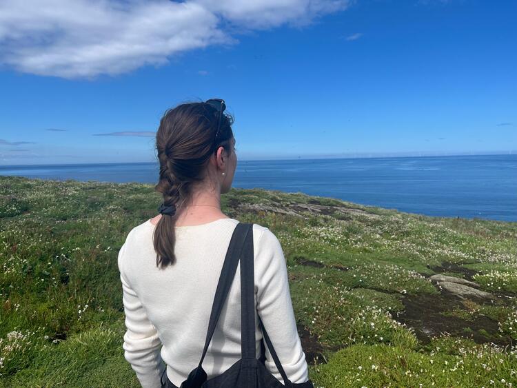 Kate overlooking the sea and coastline