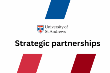 Univesity of St Andrews strategic partnerships. Three colour blocks