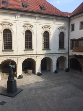 The Carolinum at Charles University, with statue of Jan Hus