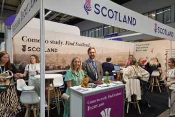 Picture of people on the Scotland stand at an exhibition